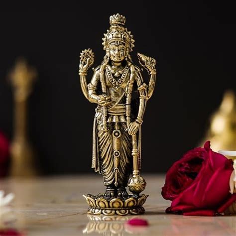 Kartique Brass Lord Bhagwan Vishnu Holding Club Brass Statue Handmade ...