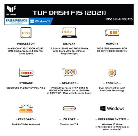 Buy ASUS Tuf Dash F15 (2021), 15.6 Inches Fhd 144Hz, Intel Core I5 ...