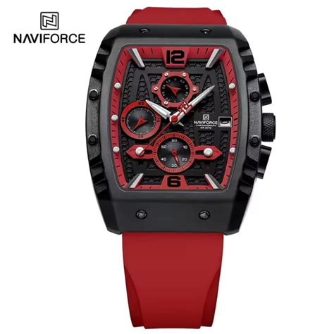 NAVIFORCE 8025 BRR New men watches Sport Quartz Chronograph Red Fumed ...