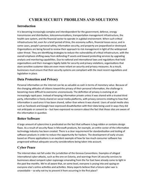 Cyber Security Problems AND Solutions - CYBER SECURITY PROBLEMS AND ...