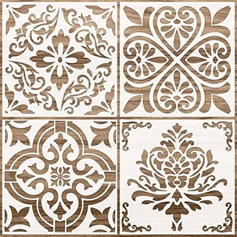 Zonon 4 Pieces Reusable Tile Stencil Floor 12 x 12 Inches Wall ...