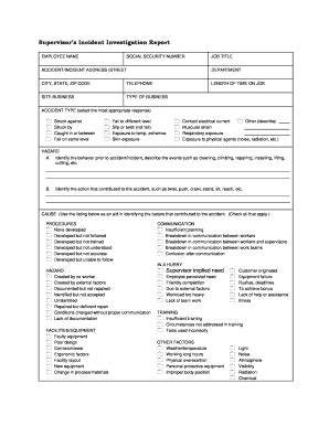 Fillable Online Supervisors Incident Investigation Report EMPLOYEE NAME ...