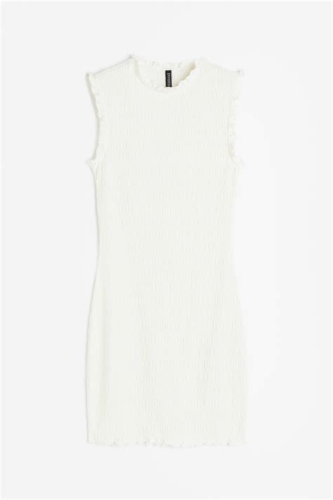 Smocked bodycon dress - Cream - Ladies | H&M IN