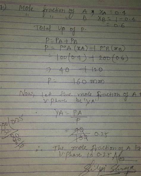 mole fraction of A in vapour phase above the ideal liquid solution of A ...