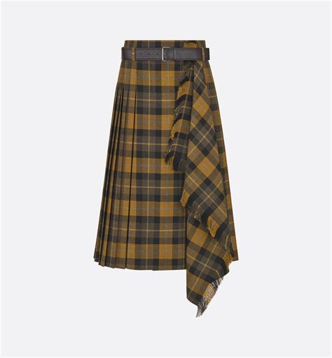Mid-Length Draped Skirt with Belt Yellow, Gray and White Check'n'Dior ...