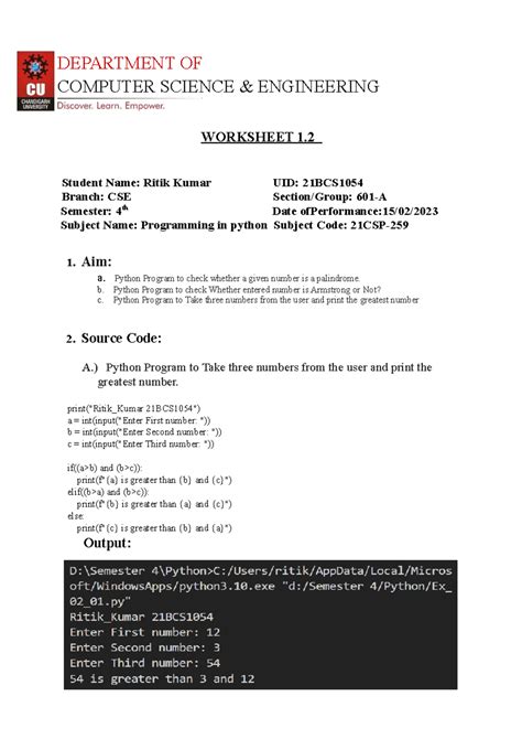 Experiment 2 Worksheet - DEPARTMENT OF COMPUTER SCIENCE & ENGINEERING ...