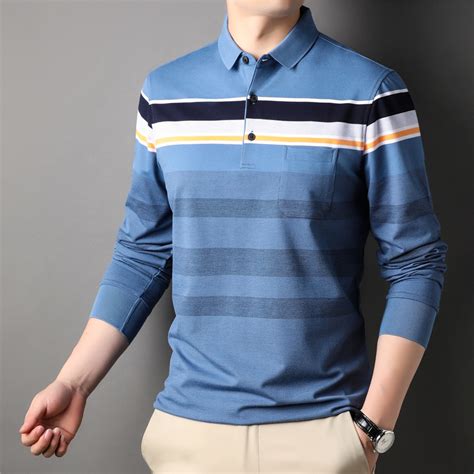 Shoulder Stripe Long Sleeve Polo Shirt // Blue (M) - Celino Long Sleeve ...