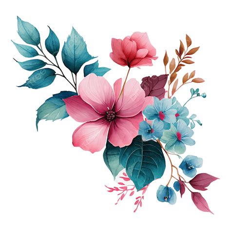 Watercolor Flowers Blue And Pink PNG, Vector, PSD, and Clipart With ...