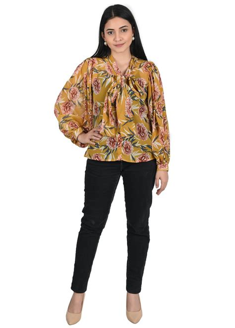 Get Balloon Sleeves Detail Mustard Floral Printed Top at ₹ 719 | LBB Shop