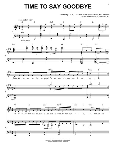 Andrea Bocelli "Time To Say Goodbye" Sheet Music PDF Notes, Chords ...