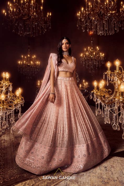 Baby pink Chikankari border lehenga – Sawan Gandhi Online Store