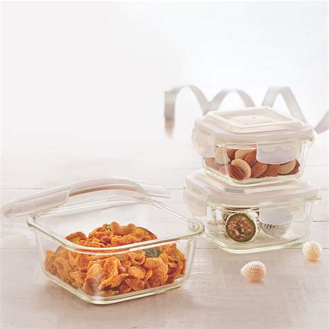 Borosil Tuff-Glass Klip n Store, Round, Set of 3, Containers