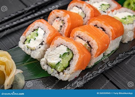 Classic Philadelphia Sushi Roll Set with Salmon and Cream Cheese Stock ...