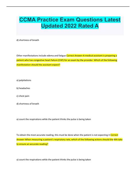 CCMA Practice Exam Questions Latest Updated 2022 Rated A - CCMA - Stuvia US