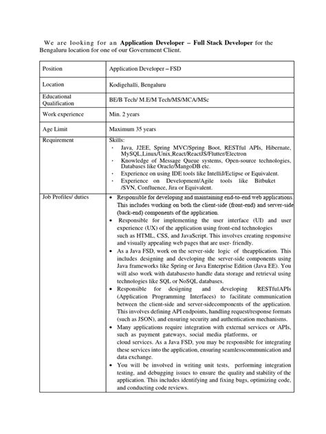 Image result for Job Description of Java Full-Stack Developer