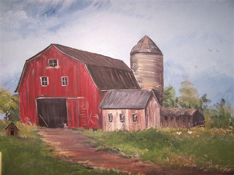 Acrylic Farm Painting - painting of a barn
