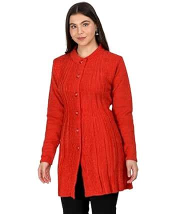 Buy LADYWILLINGTON Women Woolen Round Neck Self Design Long Cardigan ...
