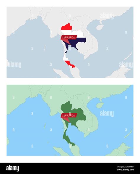 Thailand map with pin of country capital. Two types of Thailand map with neighboring countries ...