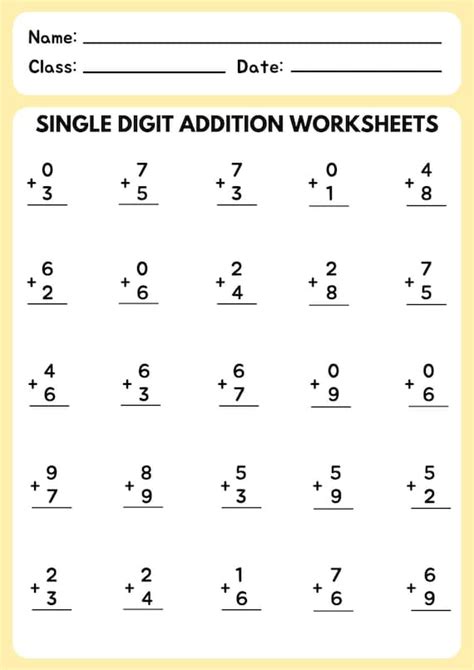 Image result for One Digit Addition Worksheets