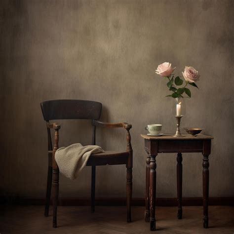 A candle holder with two roses on it next to a chair. | Premium AI ...