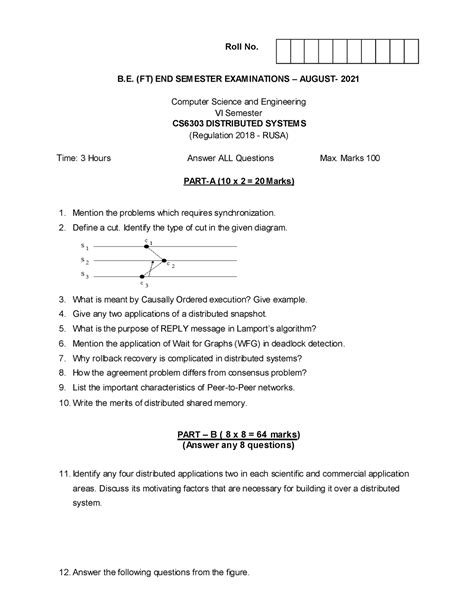 CS6303 Distributed Systems - Roll No. B. (FT) END SEM ESTER EXAM ...