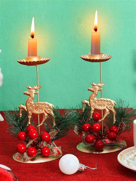 Buy | Set of 2 Christmas Table Centerpieces Reindeer Candle Holder with ...