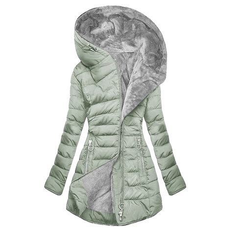 Plus Size Winter Jackets Mid Length Women Hooded Thick Fleece Lined Zip ...