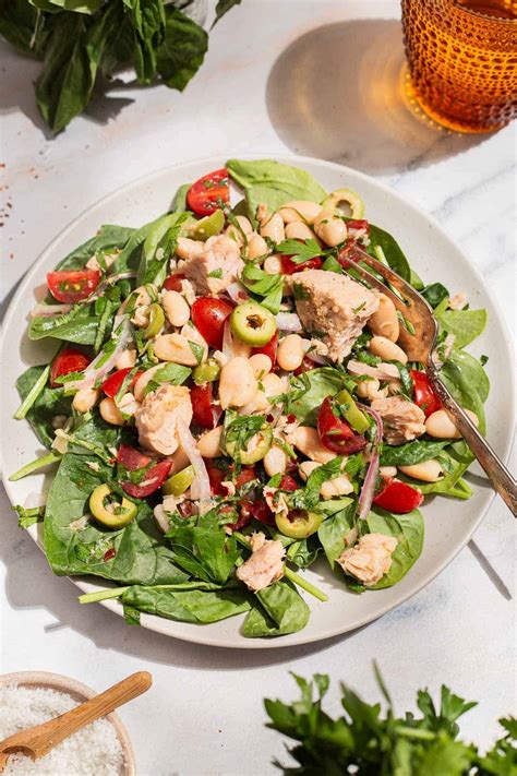 Tuna White Bean Salad with Spinach, Olives, and Basil - MySpecialFood.com