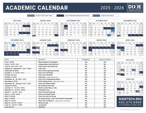 Utah Tech Academic Calendar 2025-2026 - Printable Calendar