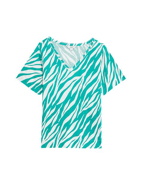 Buy Linen Blend Printed V-Neck Top at Marks & Spencer