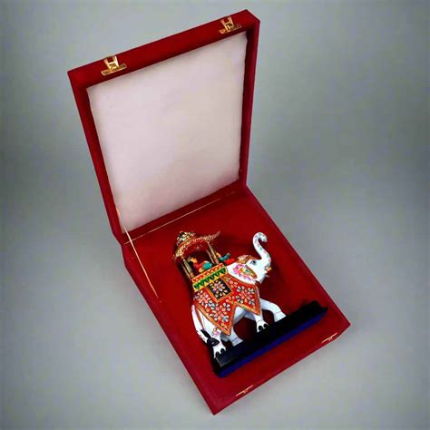 White Meenakari Ambabari Elephant | Velvet Box Royal Gift – KK GIFT STORE