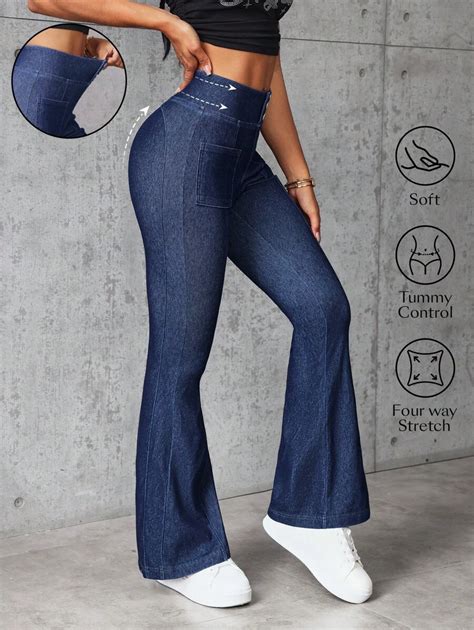 Flexra Women's Front Button Pocket Simple Slim Fit Casual Jeans ...