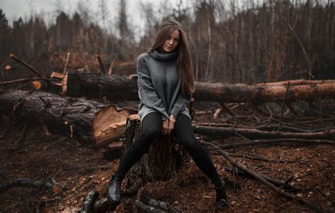 Wallpaper autumn, the sky, clouds, trees, Girl, sitting, Ilya Baranov ...