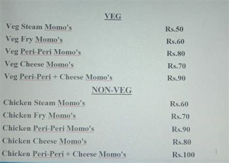 Menu at The MOMO'S Point, Pune