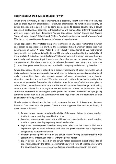 Theories about the Sources of Social Power - It is especially salient ...