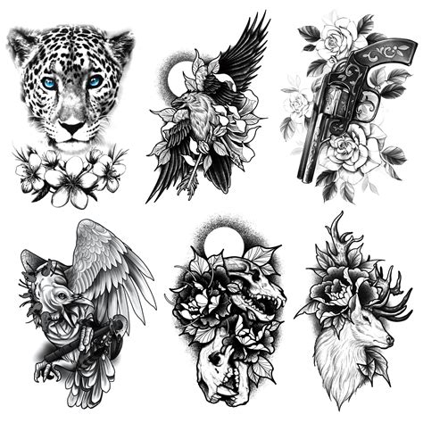Buy PADOUN Leopard Bird Flower Temporary Tattoos for Men, 6-Sheet Large ...
