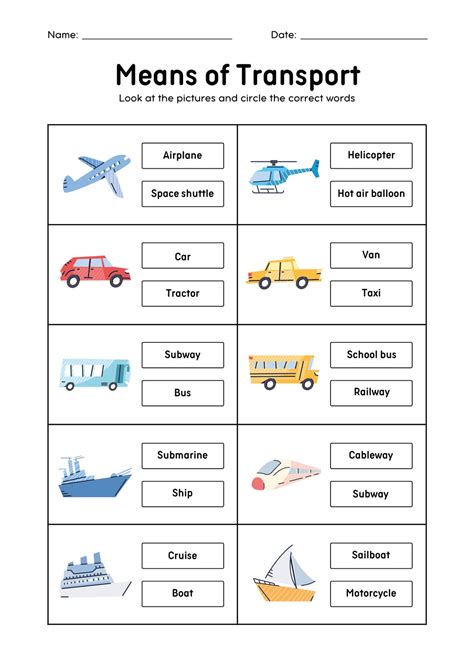 Means of Transportation Worksheet 的图像结果