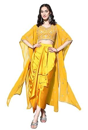 Buy LYMI LABEL Top Shrug And Skirt Set For Women - Georgette Mirror ...