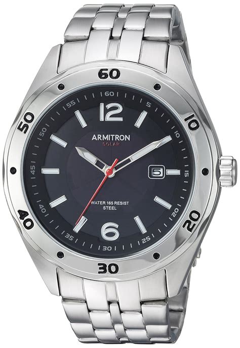 Buy Armitron Men's 20/5253BKSV Solar Powered Date Calendar Dial Silver ...