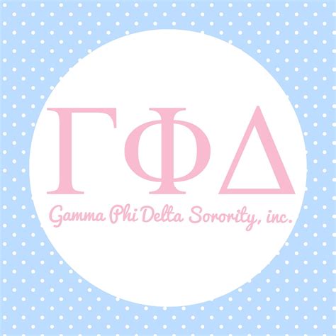 Gamma Phi Delta Sorority, Inc Logo on Blue Polka Dot Background
