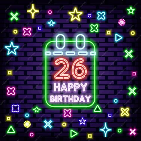Premium Vector | 26th happy birthday 26 year old neon quote glowing ...