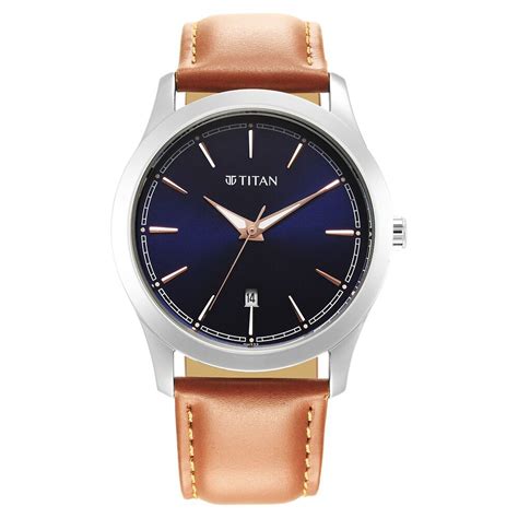 Titan Quartz Analog Blue Dial Leather Strap Watch for Men-1823SL07 ...