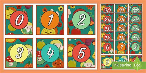 Autumn Market Themed Square Number Cards