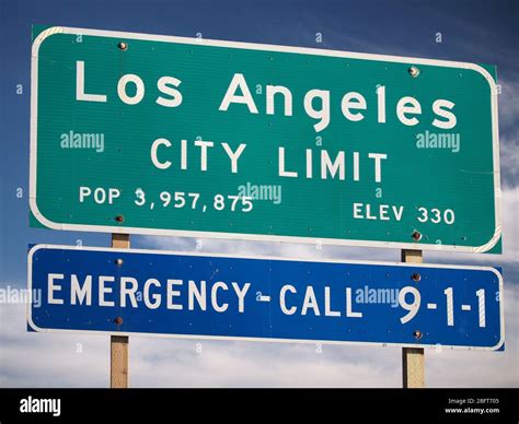 Entering Los Angeles city limits official state highway sign with ...