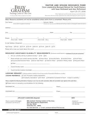 Fillable Online thecove PASTOR ANd SPOUSE RESOURCE FORM - thecove Fax ...