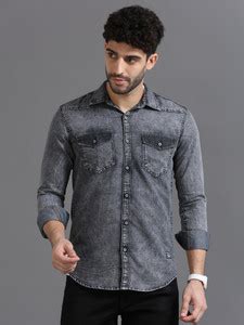 PRINTOUT Men Solid, Dyed/Ombre Casual Grey Shirt - Buy PRINTOUT Men ...