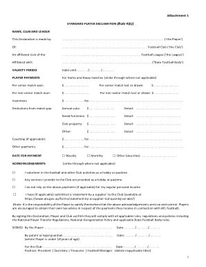 Fillable Online Standard Player Payment Declaration Form Fax Email ...