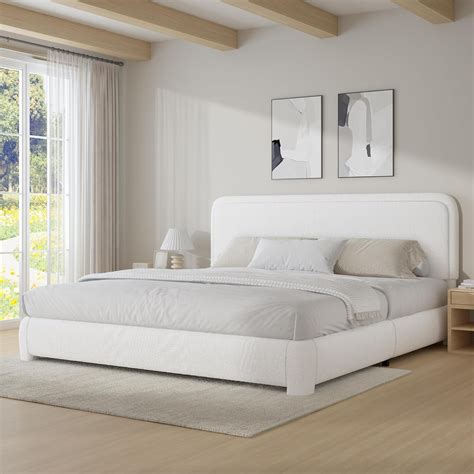 4 EVER WINNER King Size Bed Frame, Modern White Bed Frame with ...