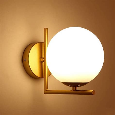 Diktmark White, Golden Modern Wall Lamp Iron Glass Globe Lampshade ...