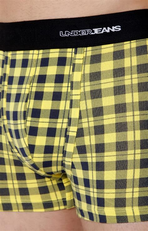 Buy Men Premium Yellow Check Cotton Blend Trunk- UnderJeans by Spykar